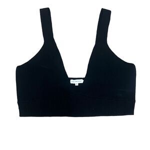 Good American 6 US 2X Black Ribbed Sweater Bralet Crop Top Plunge Neck NWT Sexy